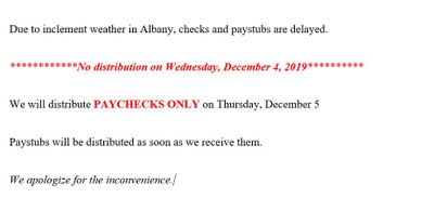 Delayed checks and paystubs